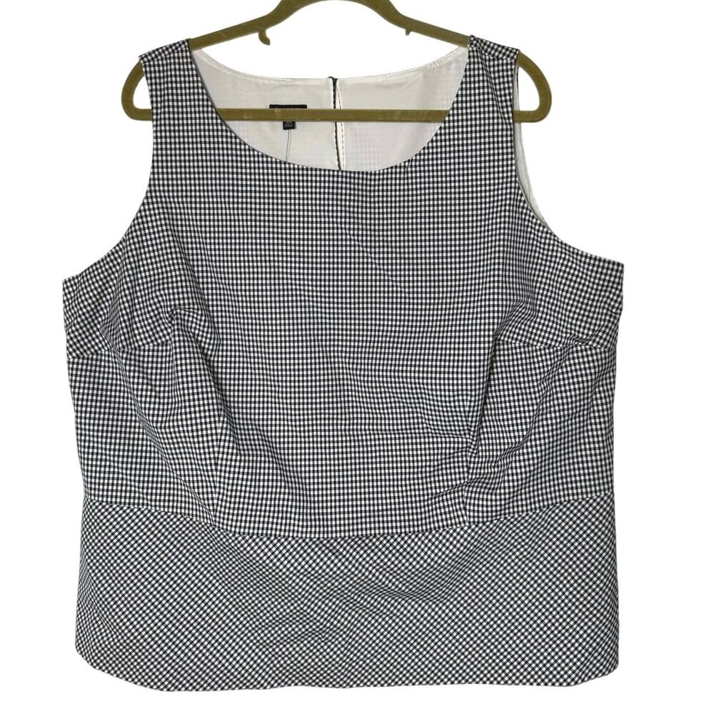 NWT Talbots 18W Plus Navy Blue Gingham Check Peplum Top Lined Coastal Picnic